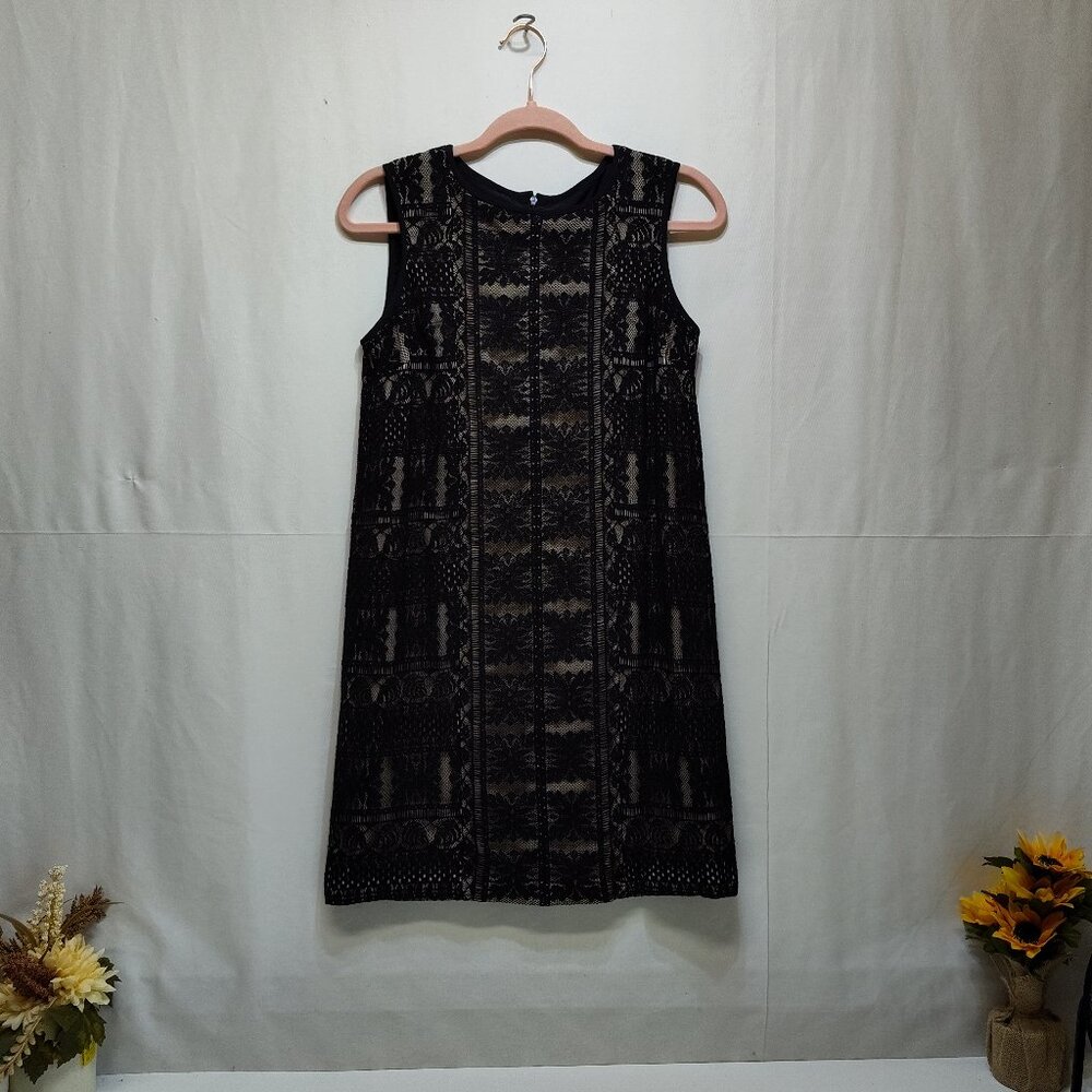 Maggy London Lace Nude Illusion Overlay Sleeveless Dress Size 2 Knee Length EUC